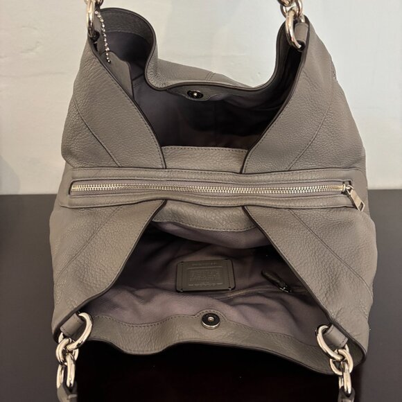 Coach Lexy Gray Pebble Leather Shoulder Bag - Picture 11 of 15